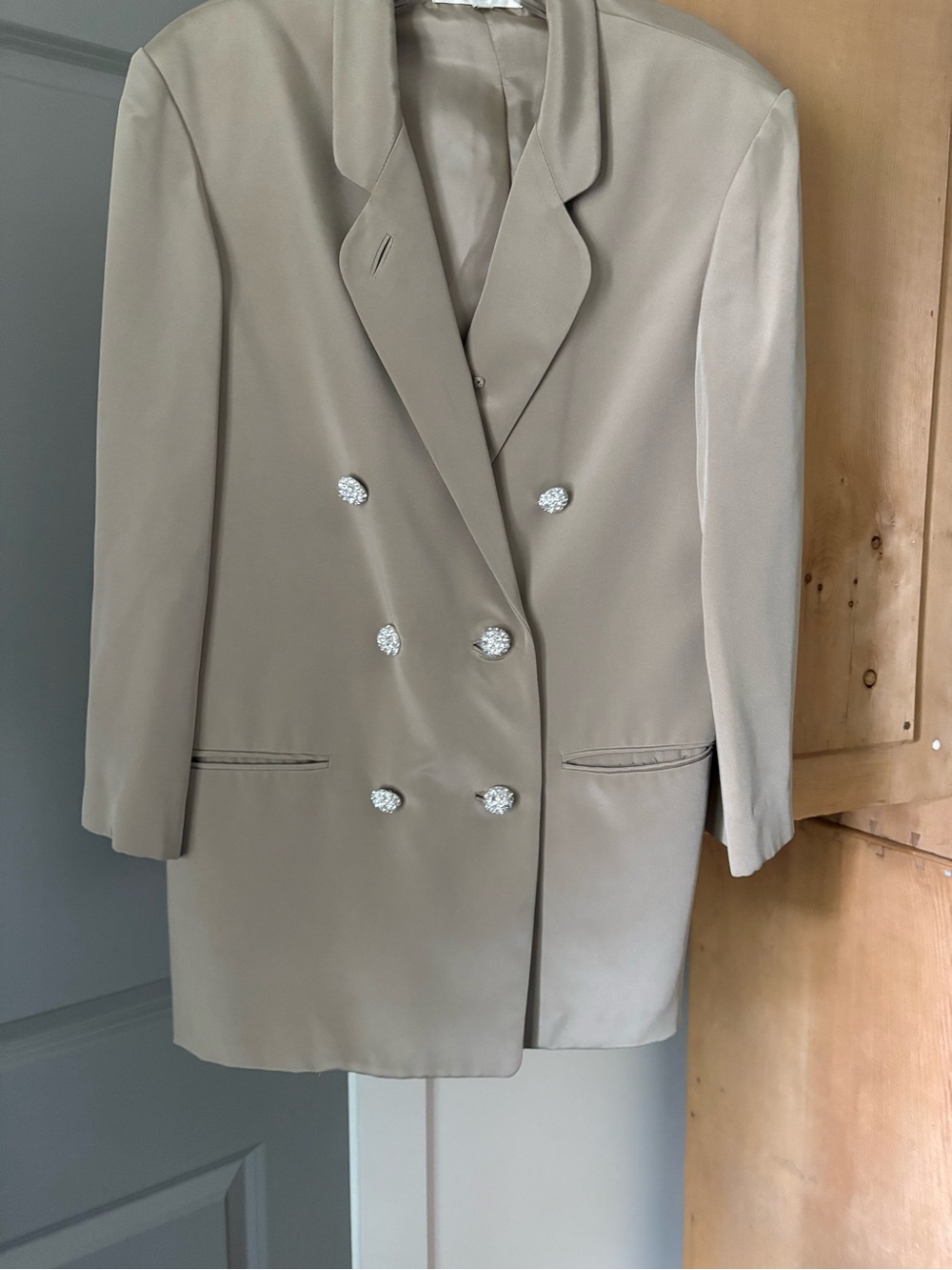 Pamela Dennis Taupe Double-Breasted Cocktail Blazer with Crystal Buttons